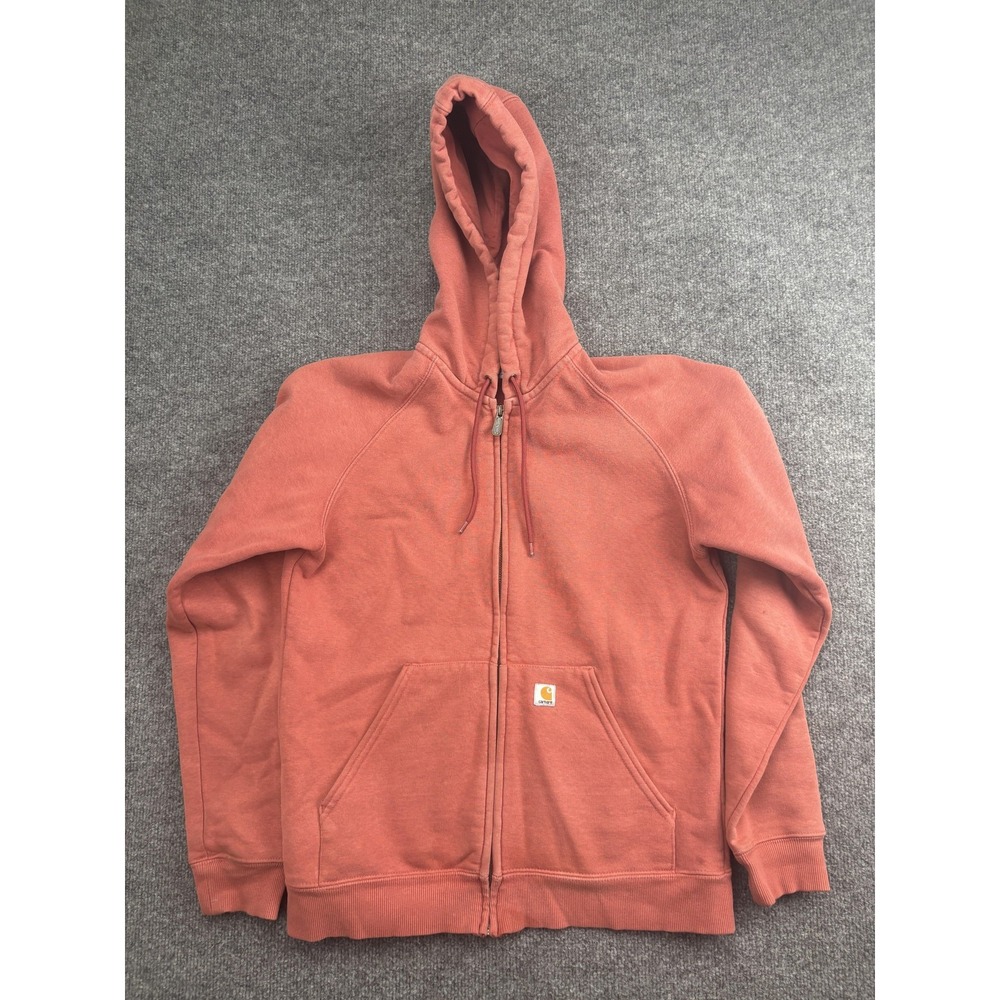 Carhartt Hoodie Sweatshirt Womens Medium Red Full Zip Fleece Lined Pockets